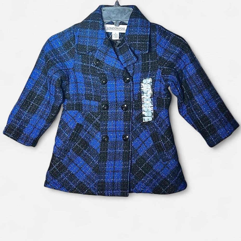 London Fog Children Blue Black Plaid Wool Blend Peacoat NWT – Size 5 (Girls)